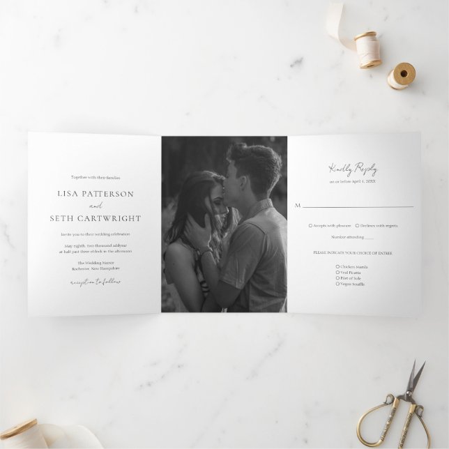 Simple Elegant Minimalist Classic Photo Wedding Tri-Fold Invitation (Inside)