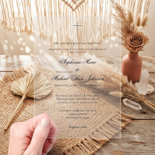 Simple Elegant Minimalist Cross Church Wedding Acrylic Invitations