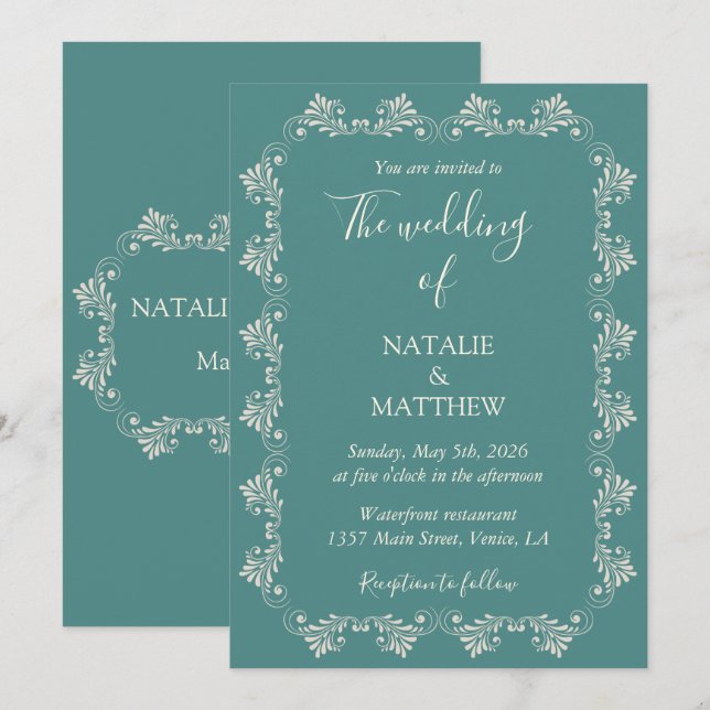 Simple, Elegant, Minimalist, Damask Ornament Invitation (Front/Back)