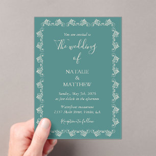 Simple Elegant Minimalist Damask Ornament Wedding Acrylic Invitations