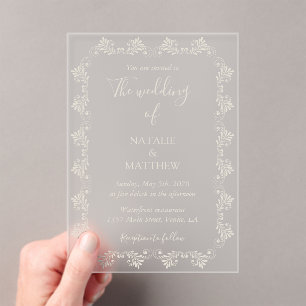 Simple Elegant Minimalist Damask Ornament Wedding Acrylic Invitations