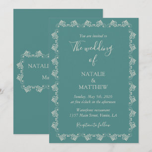 Simple Elegant Minimalist Damask Ornament Wedding Invitation
