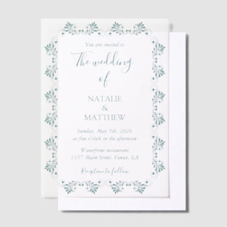 Simple Elegant Minimalist Damask Ornament Wedding Vellum Invitations