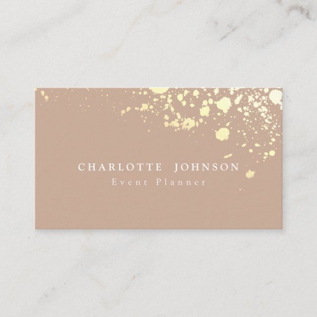 Simple Elegant Minimalist Gold Splatter Tan Beauty Business Card (Front)