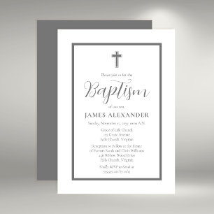 Simple Elegant Minimalist Grey Boy Baptism Invitation