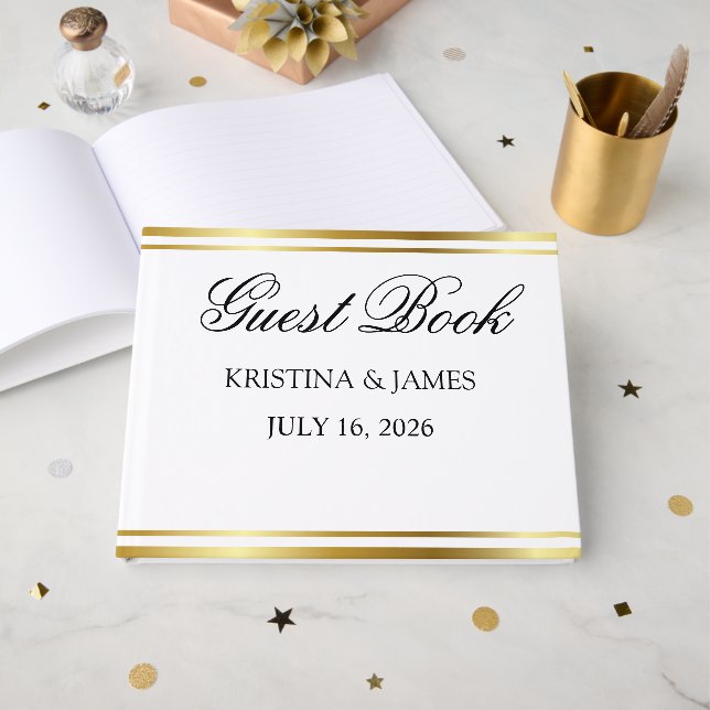 Simple Elegant Minimalist Ivory Wedding Guest Book (Front Open)