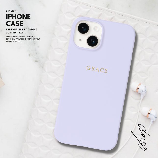 Simple Elegant Minimalist Lilac Gold Name Monogram Case-Mate iPhone Case (Creator Uploaded)