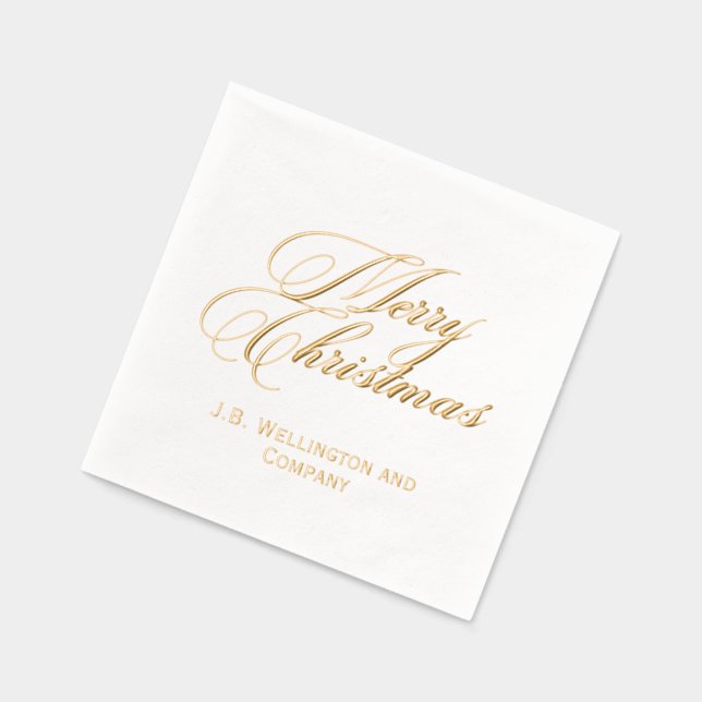 *Simple Elegant Minimalist Merry Christmas Name #3 Foil Napkins (Left)