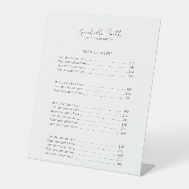 Simple Elegant Minimalist Modern Price List Pedestal Sign (Front)