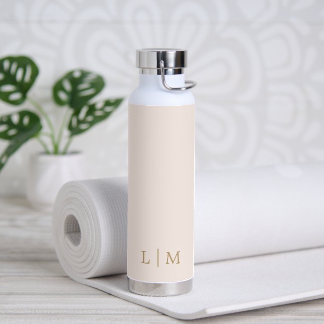 Simple Elegant Minimalist Monogram Gold Blush Pink Water Bottle (Yoga)