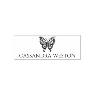 Simple Elegant Minimalist Name with Butterfly #4-5 Self-inking Stamp
