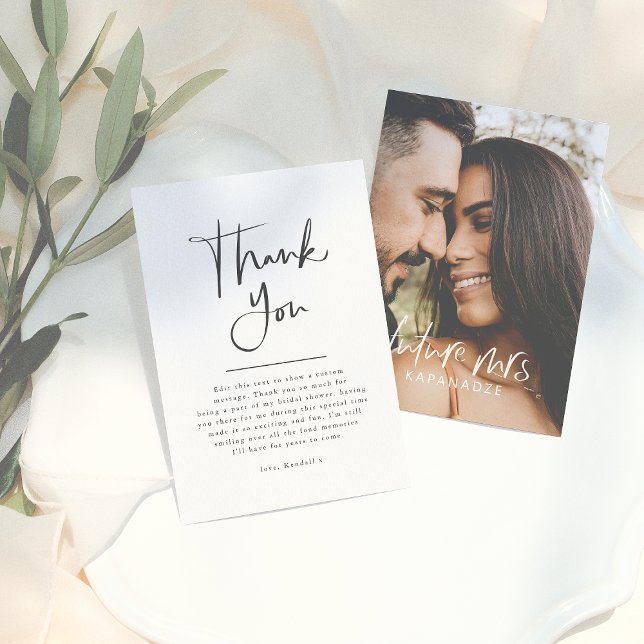 Simple Elegant Minimalist Photo Bridal Shower Thank You Card (Creator Uploaded)