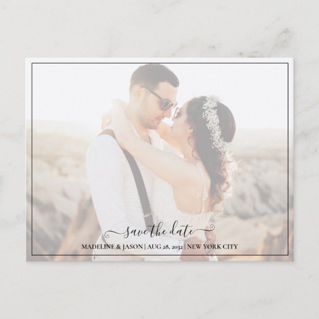 Simple Elegant Minimalist Photo Save the date Announcement Postcard (Front)