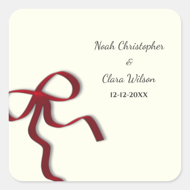 Simple Elegant Minimalist Red Bow Classic Square Sticker (Front)