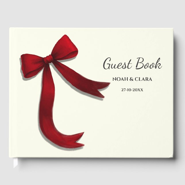 Simple Elegant Minimalist Red Bow Guest Book (Front)