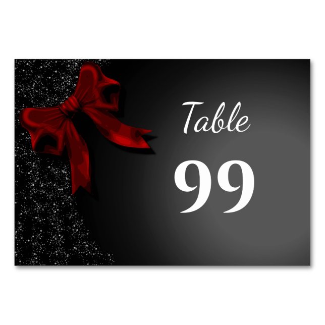 Simple Elegant Minimalist Red Bow Table Number (Front)