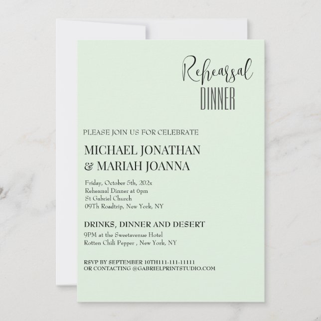 Simple Elegant Minimalist Rehearsal Dinner Invitation (Front)