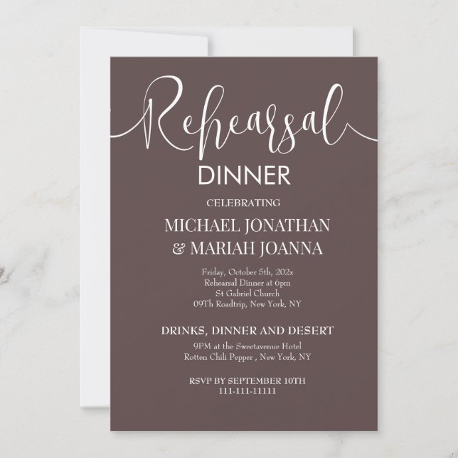 Simple Elegant Minimalist Rehearsal Dinner Invitation (Front)