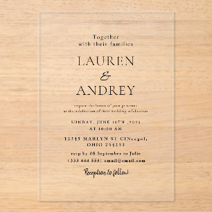 Simple Elegant Minimalist Transparent Wedding Acrylic Invitations