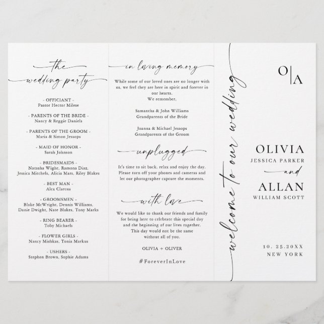 Simple Elegant Minimalist Wedding Ceremony Program (Front)