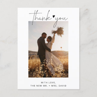 Simple Elegant Minimalist Wedding Photo Thank You Postcard