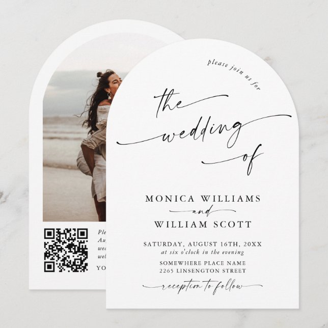Simple Elegant Minimalist Wedding QR code PHOTO Invitation (Front/Back)