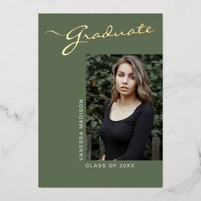 Simple Elegant Modern | 1 Photo Foil Grad Card (Front)