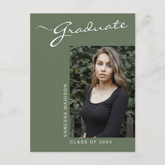 Simple Elegant Modern | 1 Photo Grad Announcement Postcard (Front)