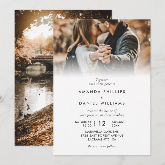 Simple Elegant Modern 2 Photo Wedding Invitation (Front/Back)