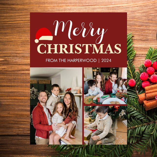  Simple Elegant modern 3 photo Christmas Family Holiday Card (Creator Uploaded)