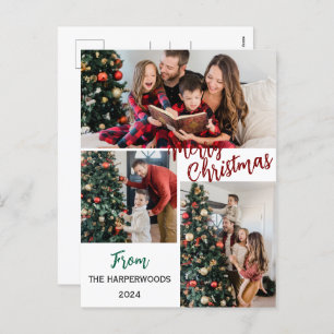  Simple Elegant modern 3 photo Christmas Family Holiday Postcard