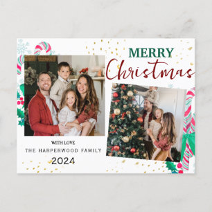 Simple Elegant modern 3 photo Christmas Family Holiday Postcard