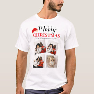 Simple Elegant modern 4 photo Christmas Family T-Shirt