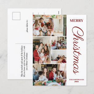 Simple Elegant modern 5 photo Christmas Family Holiday Postcard