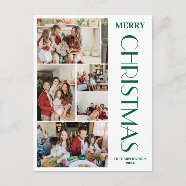  Simple Elegant modern 5 photo Christmas Family Holiday Postcard (Front)