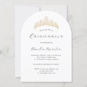 Simple Elegant Modern Arch Tiara Quinceanera  Invitation