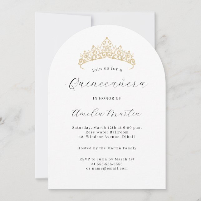Simple Elegant Modern Arch Tiara Quinceanera  Invitation (Front)