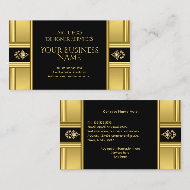 Simple Elegant Modern Art Deco Gold Black Business Card (Front/Back)