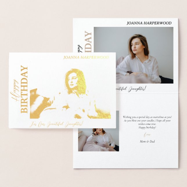 Simple Elegant Modern Birthday Stylish Photo Foil Card (Display)