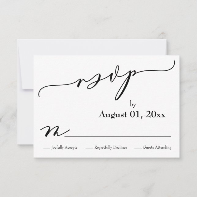 Simple, Elegant, Modern Black and White RSVP Card (Front)