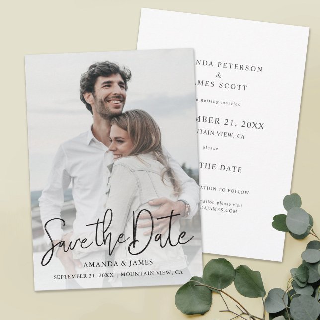 Simple Elegant Modern Black Script Photo Wedding  Save The Date (Creator Uploaded)