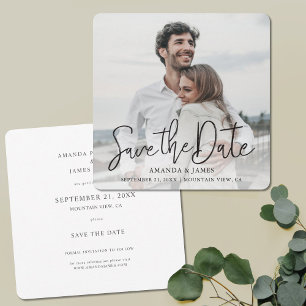 Simple Elegant Modern Black Typography Photo Save The Date