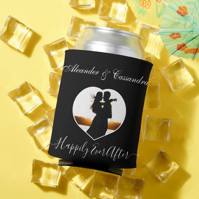 Simple Elegant Modern Black White photo wedding  Can Cooler (In Situ Summer)