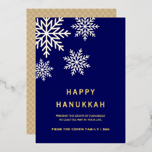 Simple Elegant Modern Blue Happy Hanukkah Foil Holiday Card