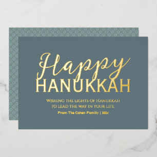 Simple Elegant Modern Blue Happy Hanukkah Foil Holiday Card