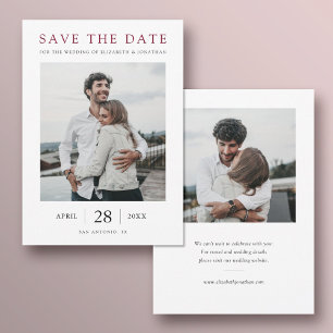 Simple Elegant Modern Burgundy Photo Wedding Save The Date