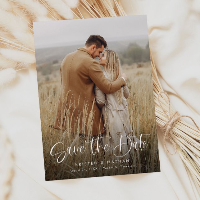 Simple Elegant Modern Calligraphy Script QR Code Save The Date (Creator Uploaded)