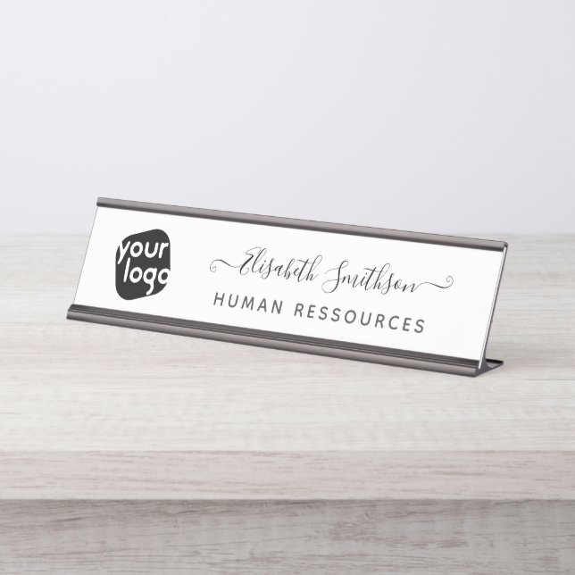   Simple & Elegant Modern Custom Logo Professional Desk Name Plate (Front)