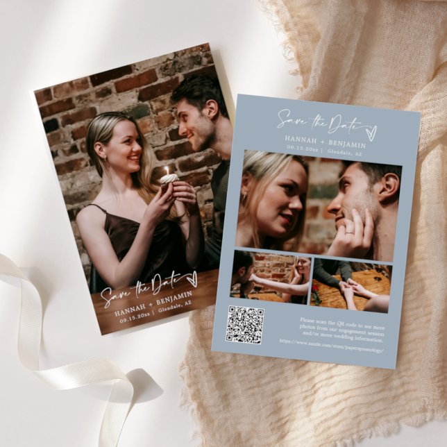 Simple Elegant Modern Dusty Blue QR Code Photo Save The Date (Creator Uploaded)