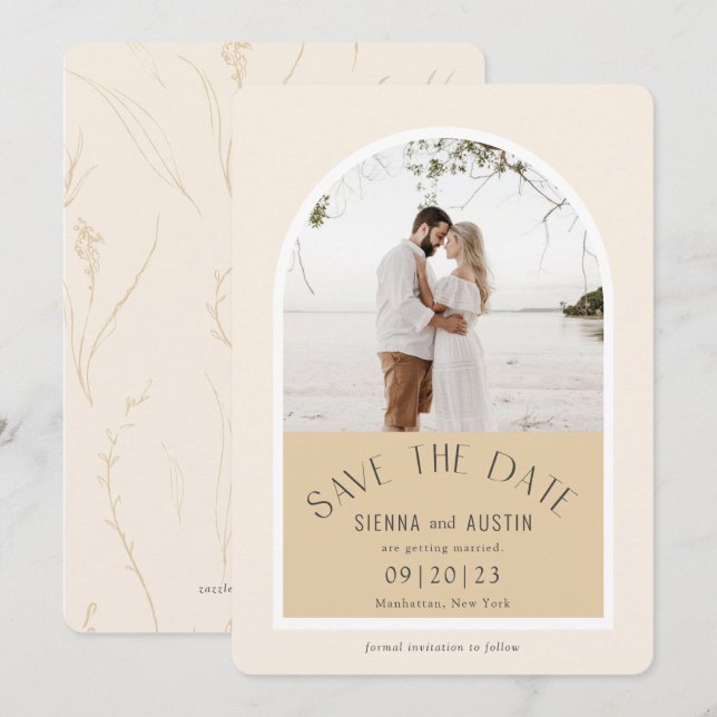 Simple Elegant Modern Earth Tones Beige Wedding Save The Date (Front/Back)